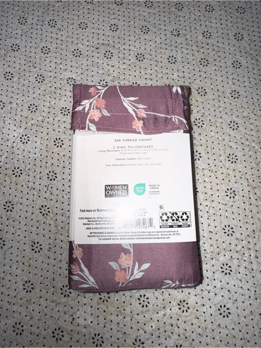 Better Homes & Gardens King Pillowcase Set Floral 100% Cotton